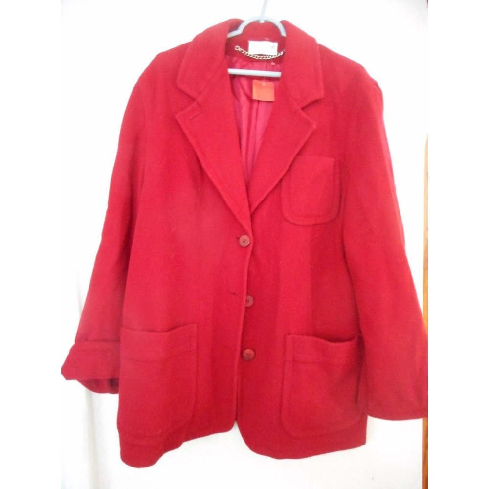 Vintage Red Wool cashmere blend Lined Coat Size 12 - Picture 1 of 5